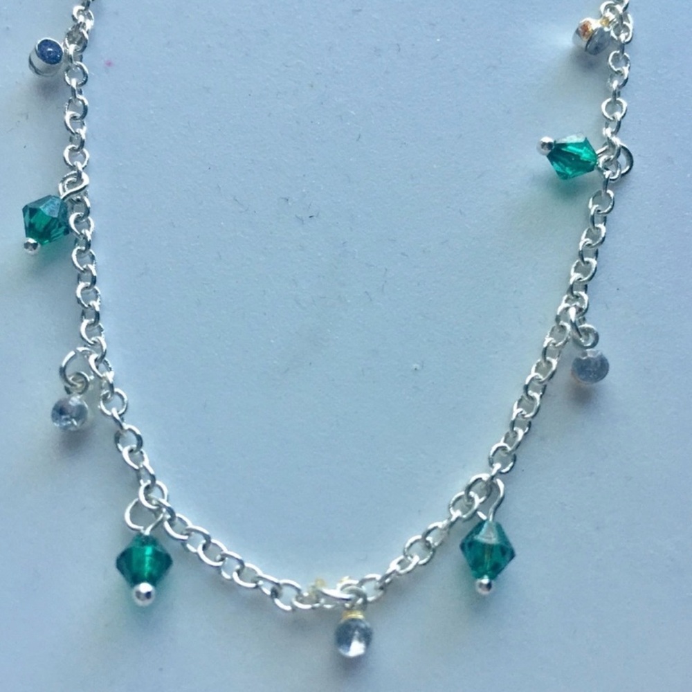 Elegant Silver and Green anklet